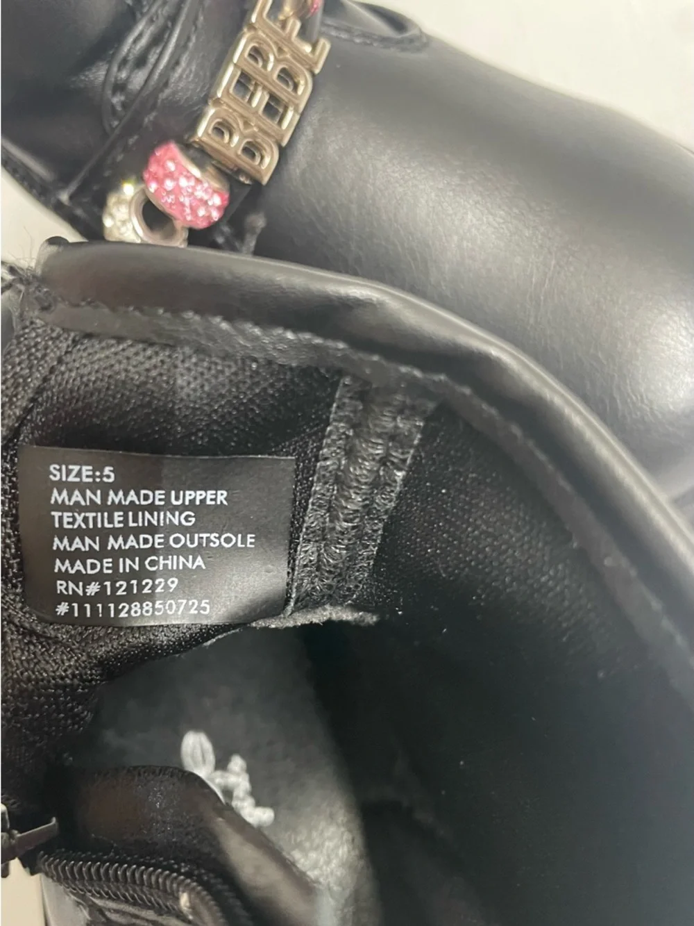 BEBE black moto boots with rhinestone Beads and plate Size 5 Baby Girl